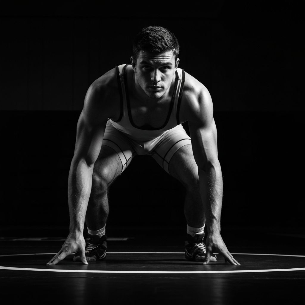 Wrestler in ready stance